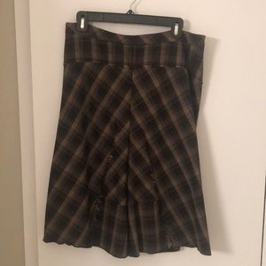 BCBG Flannel plaid skirt back zipper distressed fabric
